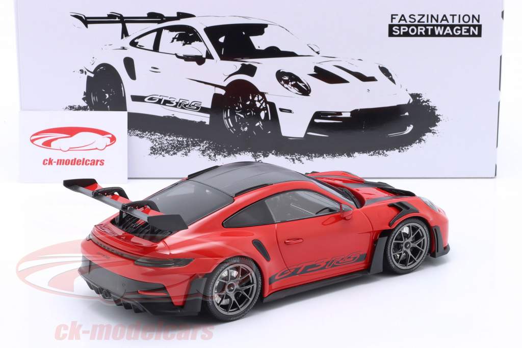 Porsche 911 (992) GT3 RS Anno di costruzione 2023 rosso / argento cerchi 1:18 Minichamps