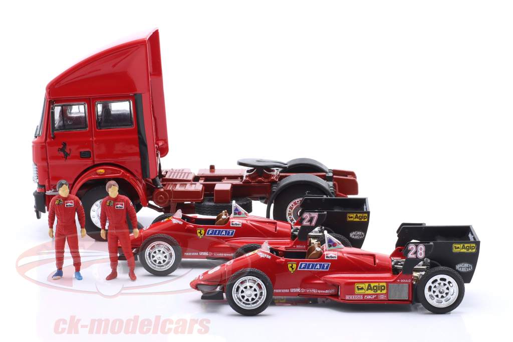 Set Transportador de corrida com Ferrari 126C4 #27, #28 Mônaco GP Fórmula 1 1984 1:43 Brumm