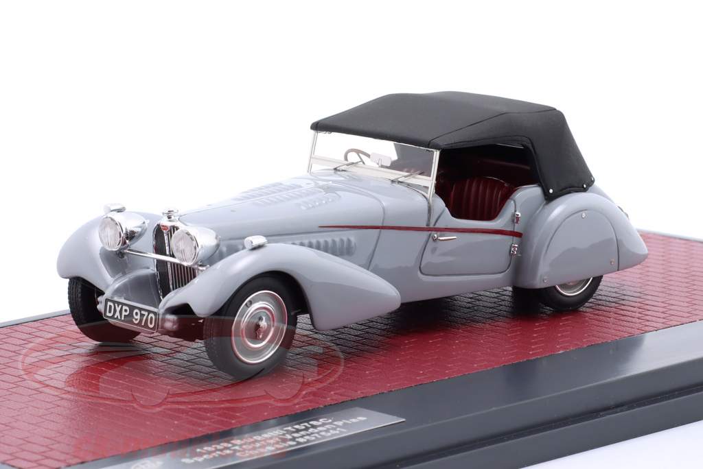 Bugatti T57SC Roadster Closed Top Vanden Plas 1938 Grijs 1:43 Matrix