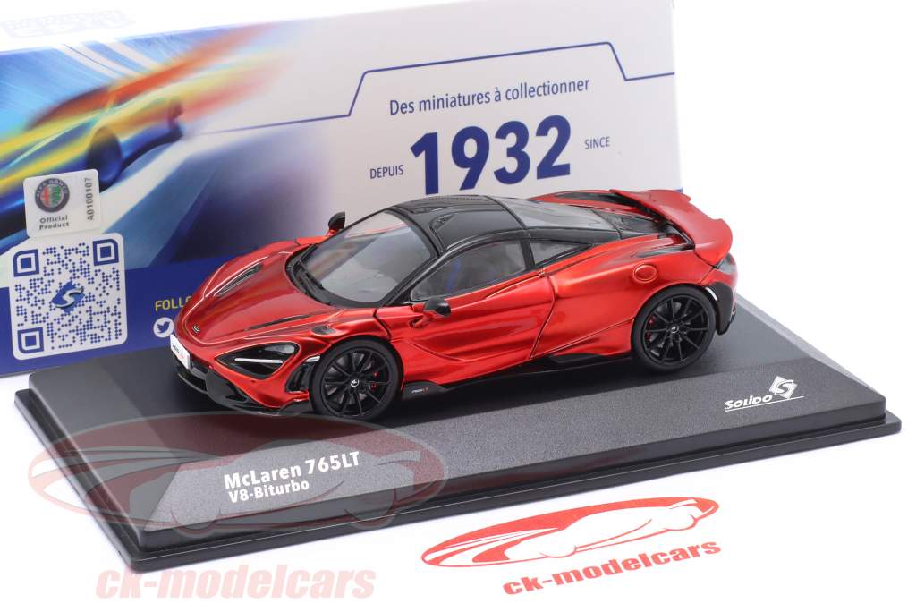 McLaren 765 LT V8 Biturbo Année de construction 2020 rouge volcan 1:43 Solido