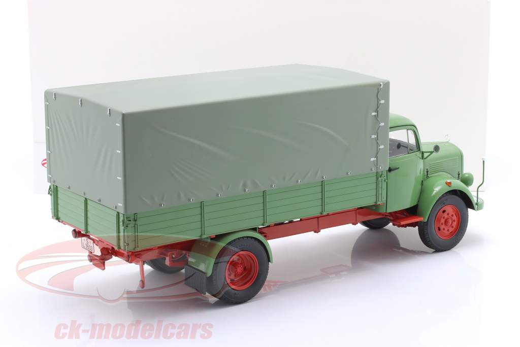 Mercedes-Benz L3500 Flatbed truck with tarpaulin green 1:18 Schuco