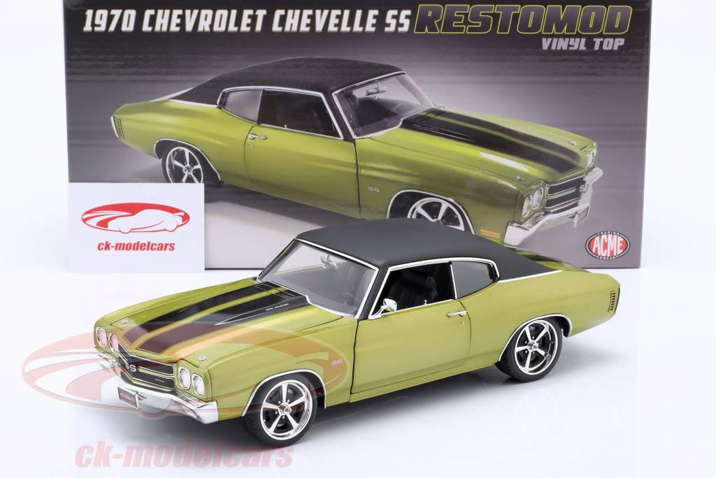 Chevrolet Chevelle SS Restomod 和 乙烯基屋顶 1970 绿色的 / 黑色的 1:18 GMP