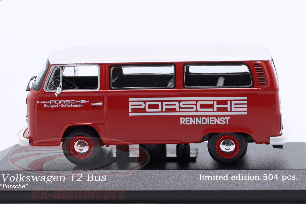 Volkswagen VW T2 bus Porsche Renndienst 1972 rouge 1:43 Minichamps