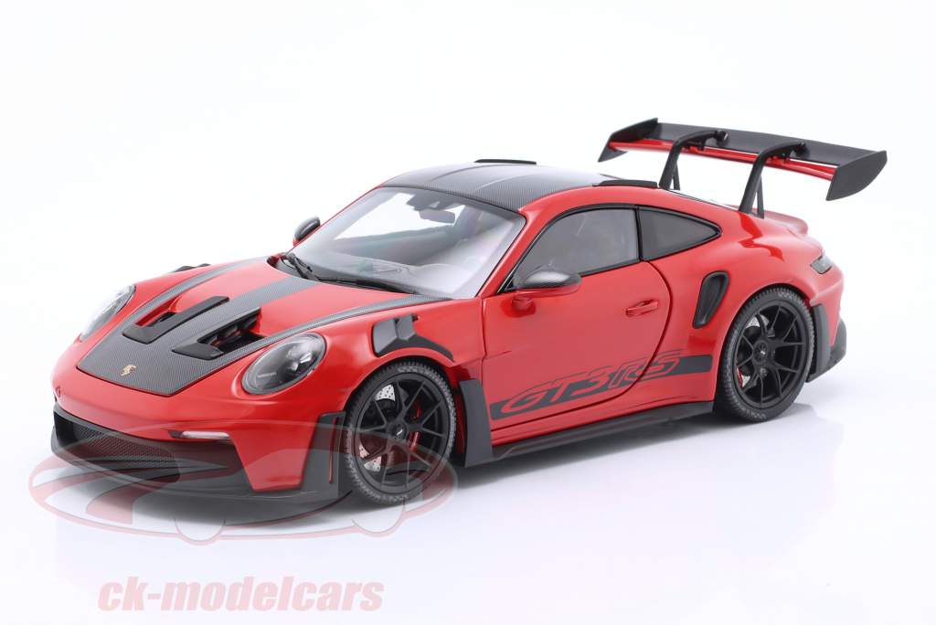 Porsche 911 (992) GT3 RS Forfait Weissach 2022 rouge / noir jantes 1:18 Minichamps