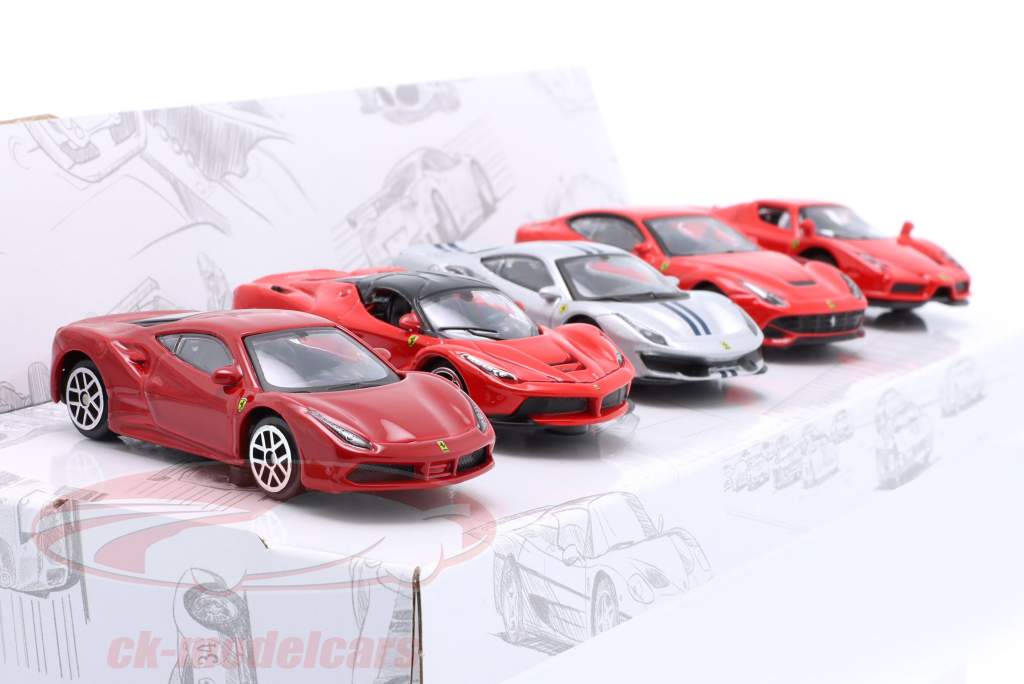 5-Car set Ferrari red / silver 1:64 Bburago