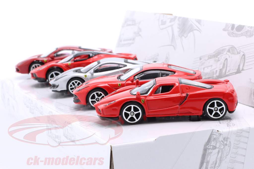 5-Car set Ferrari red / silver 1:64 Bburago