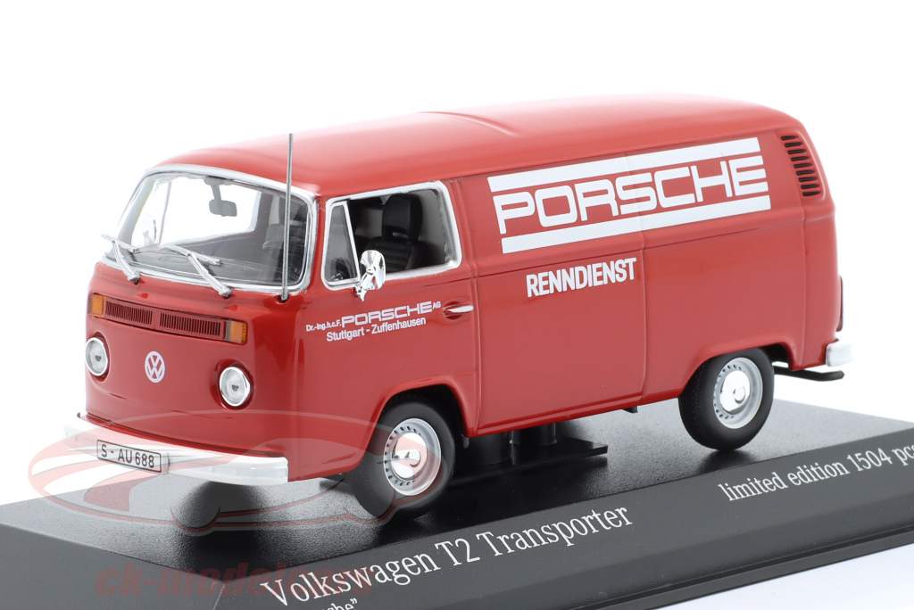Volkswagen VW T2 Consegna Furgone Porsche Renndienst 1972 rosso 1:43 Minichamps