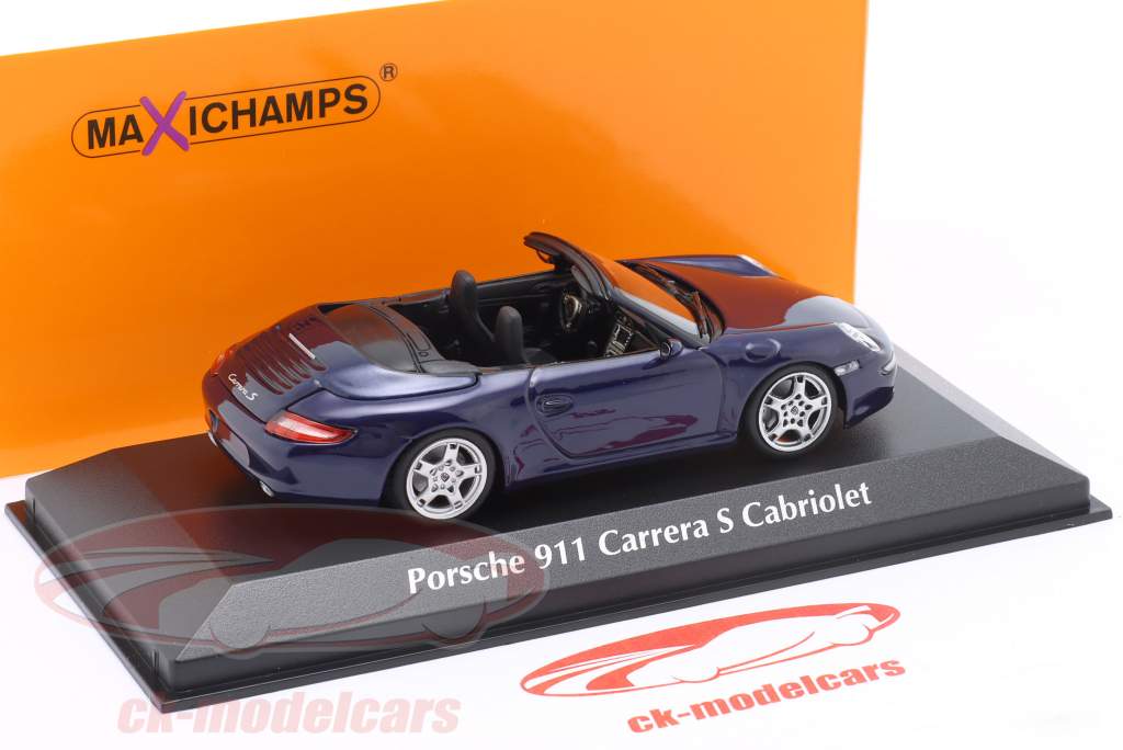 Porsche 911 (997) Carrera S Cabriolet 2005 donkerblauw metalen 1:43 Minichamps
