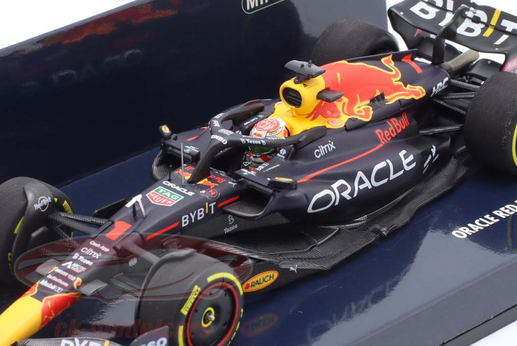 M. Verstappen Red Bull RB18 #1 ganhador Holandês GP Fórmula 1 Campeão mundial 2022 1:43 Minichamps