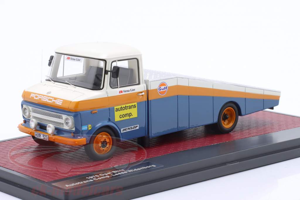 Opel Blitz Autotransporter 1970 blauw / oranje / wit 1:43 Matrix