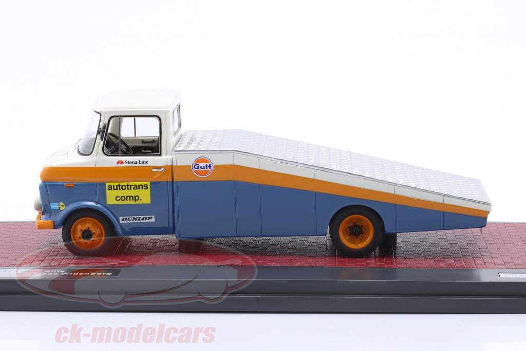 Opel Blitz Transportador de carro 1970 azul / laranja / branco 1:43 Matrix