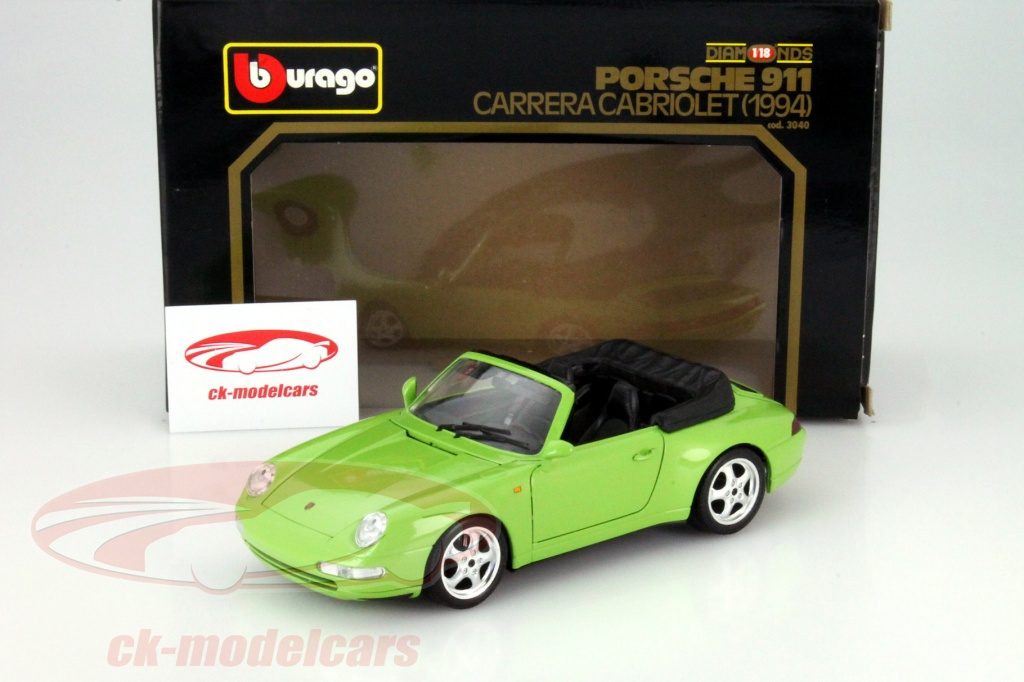 Bburago 1:18 Porsche 911 Carrera Cabriolet Baujahr 1994 grün metallic