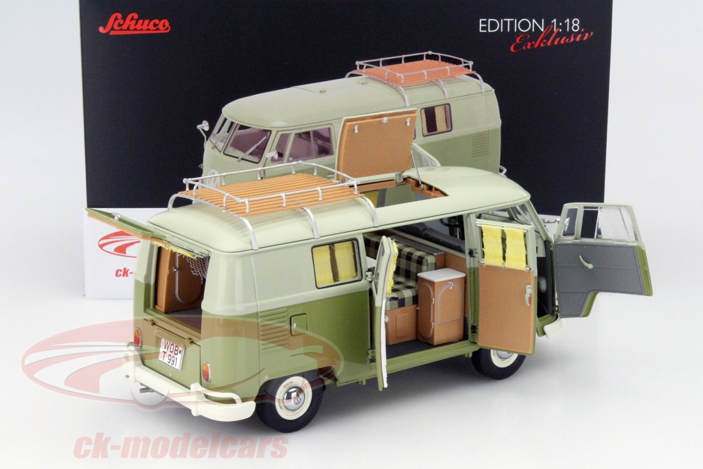 Schuco 1:18 Volkswagen VW T1 Camping Bus green 450036500 model car 