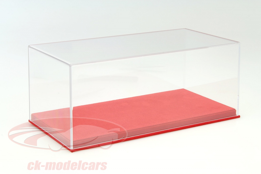 høj akryl udstillingsvindue med Alcantara bundplade for modelbiler i skala 1:18 rød BBR