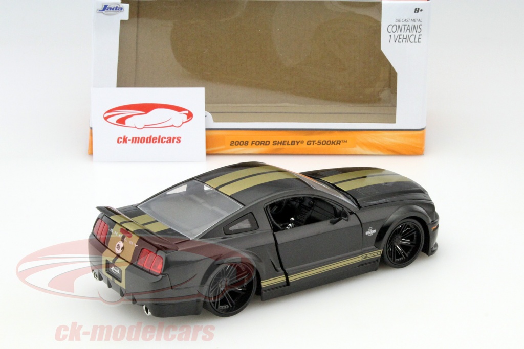 Modellino Jada 1:24 Ford Shelby Mustang GT-500KR 2008, Bigtime Muscle, Colore Argento/nero Con Strisce Rosse