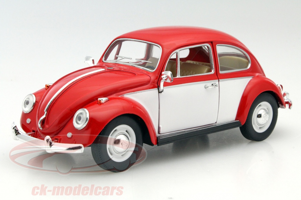 Volkswagen VW Classic Beetle Year 1967 red / white 1:24 Kinsmart