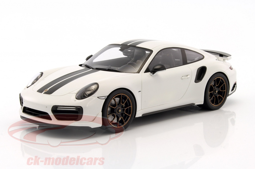 Porsche 911 (991) Turbo S Exclusive Series blanc, noir Avec Vitrine 1:18 Spark