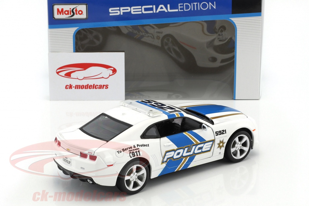 Modèle Réduit 1:24 Maisto Chevrolet Camaro SS RS Police 2010 - Blanc Et Bleu, Neuf