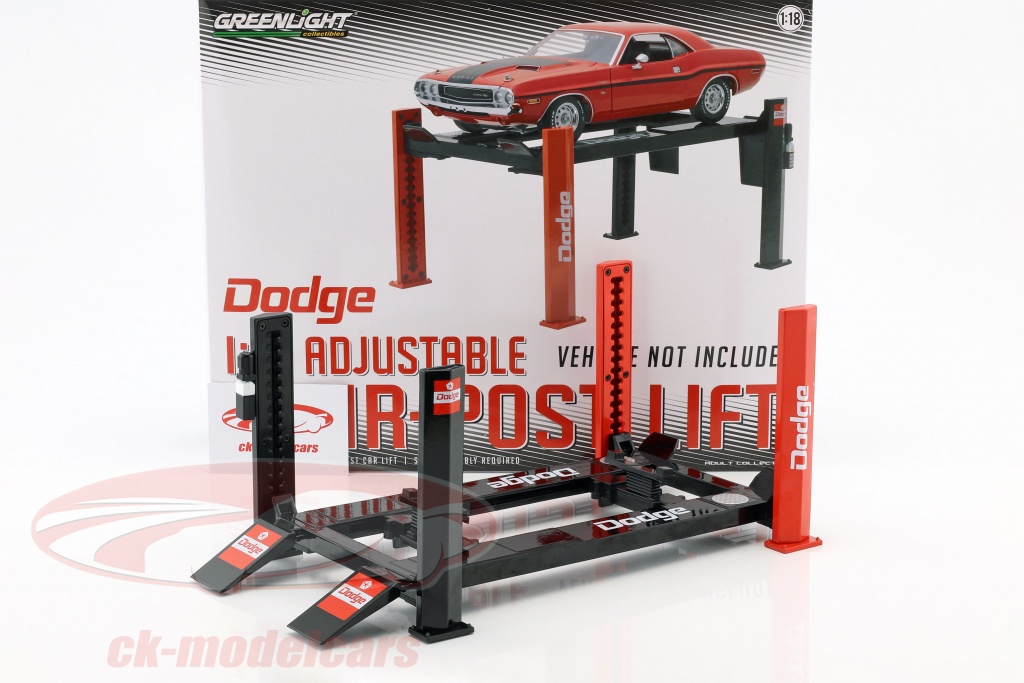 Greenlight 1:18 Adjustable Four post hydraulic ramp Dodge red / black ...