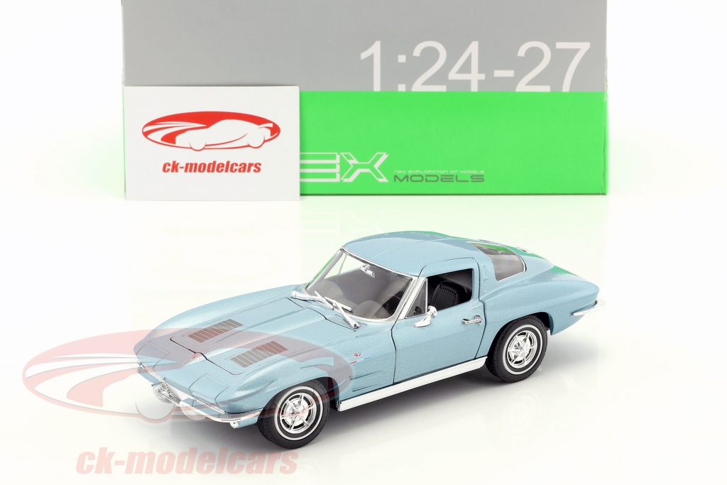 Welly Modellauto Chevrolet Corvette C2 Von 1963 - 1:24 Maßstab, Metallic Blau, Türen & Haube öffnen