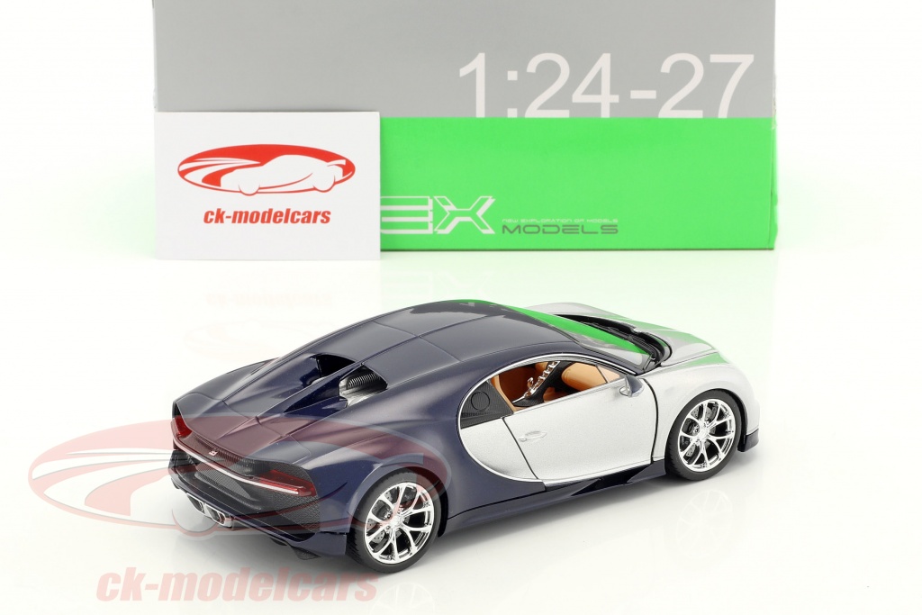Welly Bugatti Chiron Coupe Blau – Auto-Modell 1:43 (ca. 12 Cm) Mit Rückzugsmotor & Individuellem Wunschkennzeichen | Metall-Spielzeugauto
