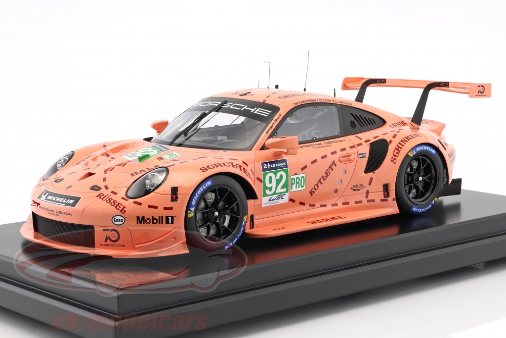 Porsche 911 (991) RSR #92 Pink Pig Tribute 24h LeMans 2018 Porsche GT Team 1:12 con vetrina Spark