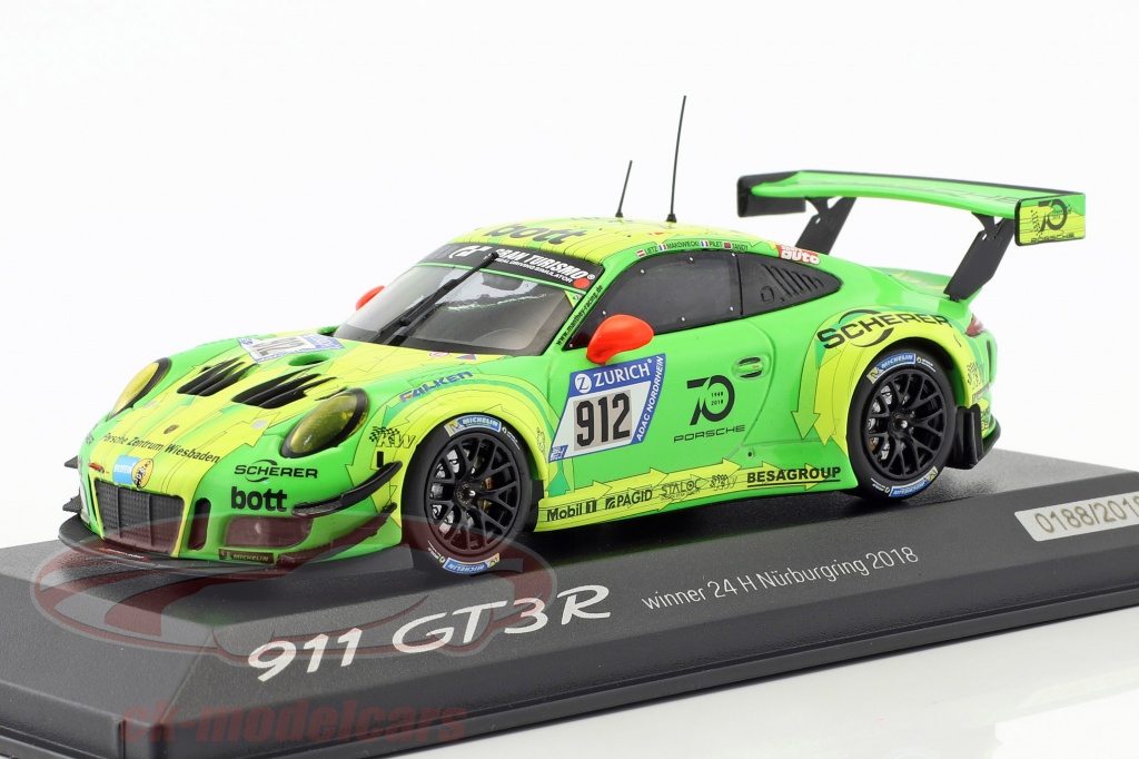 Porsche 911 (991) GT3 R #912 vincitore 24h Nürburgring 2018 Manthey Racing 1:43 Minichamps