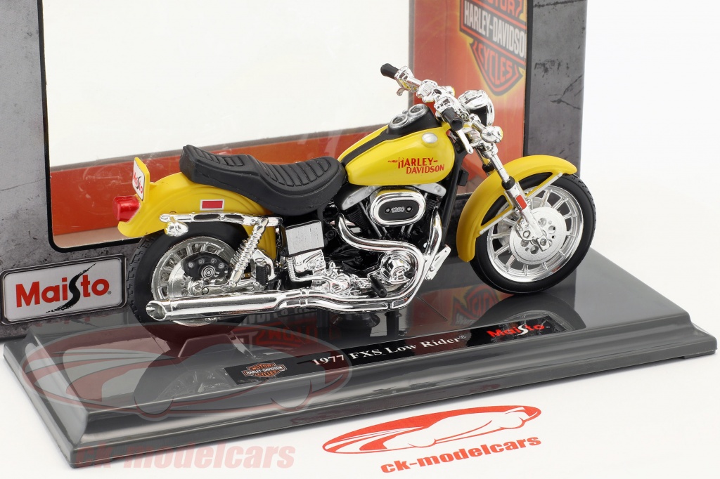 Modelo de motocicleta 1:18 Harley Davidson FXS Low Rider 1977 amarillo de maisto 