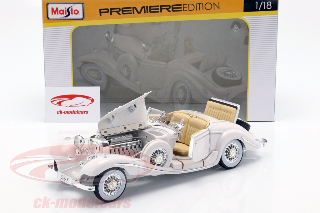 1936 MERCEDES 500k Special Roadster White 1//18 Diecast Model Car by Maisto 3 for sale online