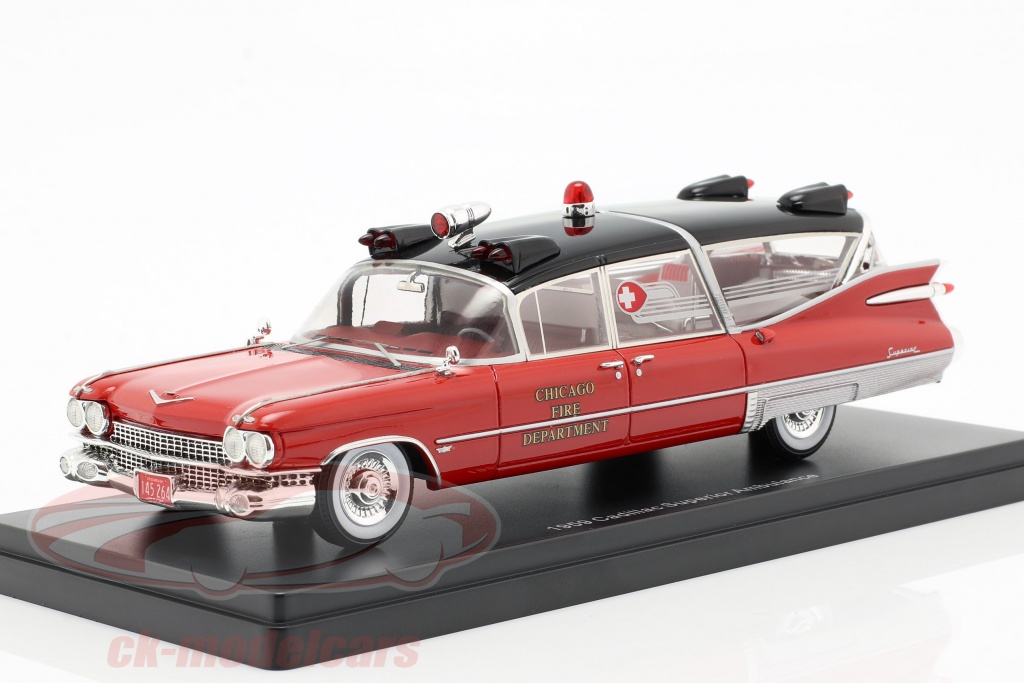 Cadillac Superior ambulance année de construction 1959 rouge / noir 1:43 Neo
