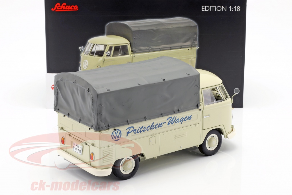 Schuco 1 18 Volkswagen Vw T1b 平台车同篷布建造年份1959 63 米色 模型汽车