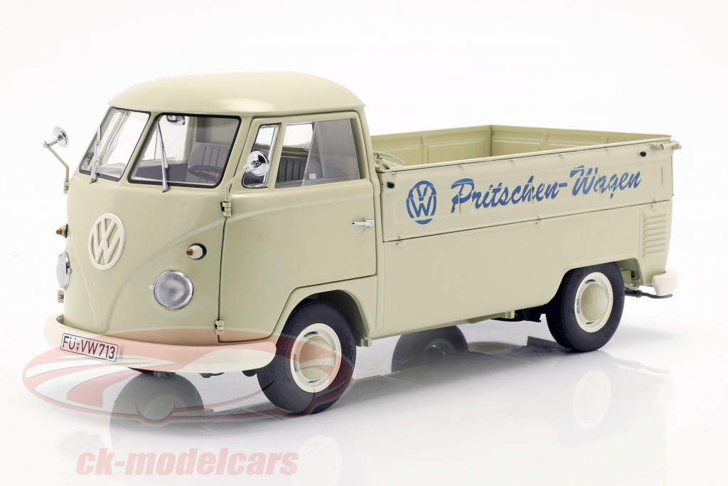 Volkswagen VW T1b Pritschenwagen mit Plane Baujahr 1959-63 beige 1:18 Schuco