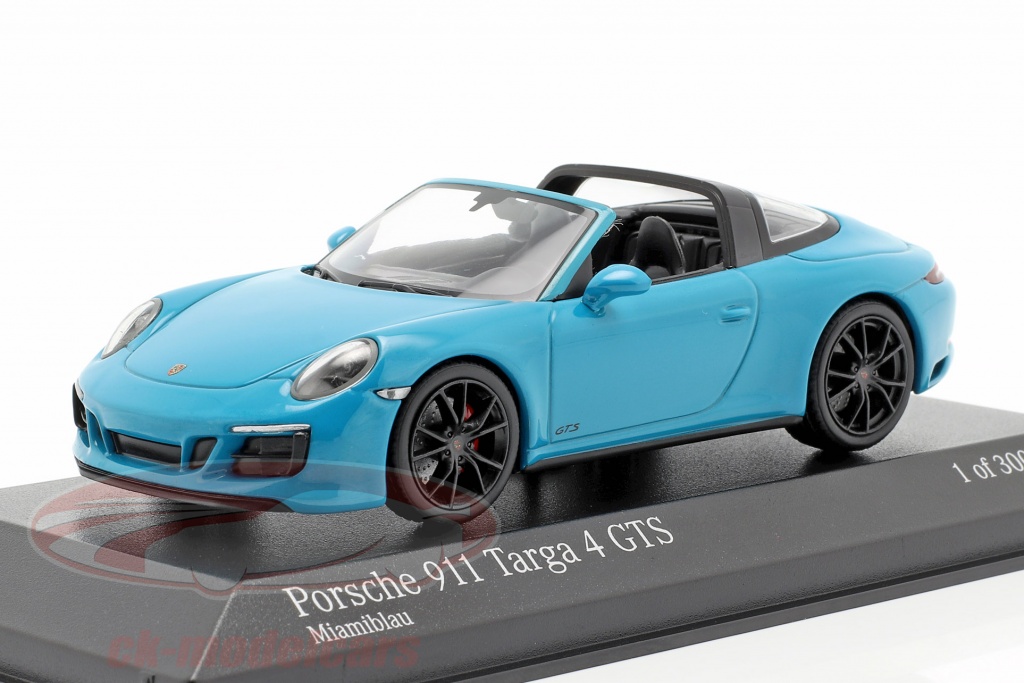 Porsche 911 (991 II) Targa 4 GTS Bouwjaar 2016 miami blauw 1:43 Minichamps