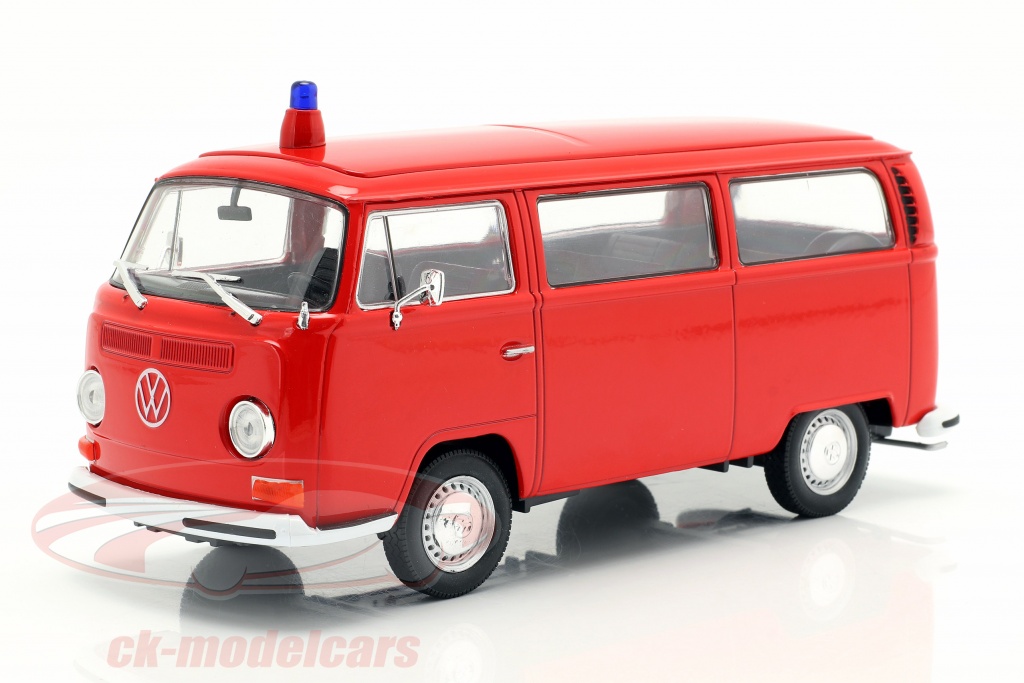 Volkswagen VW T2 Bus brandvæsen Opførselsår 1972 rød 1:24 Welly