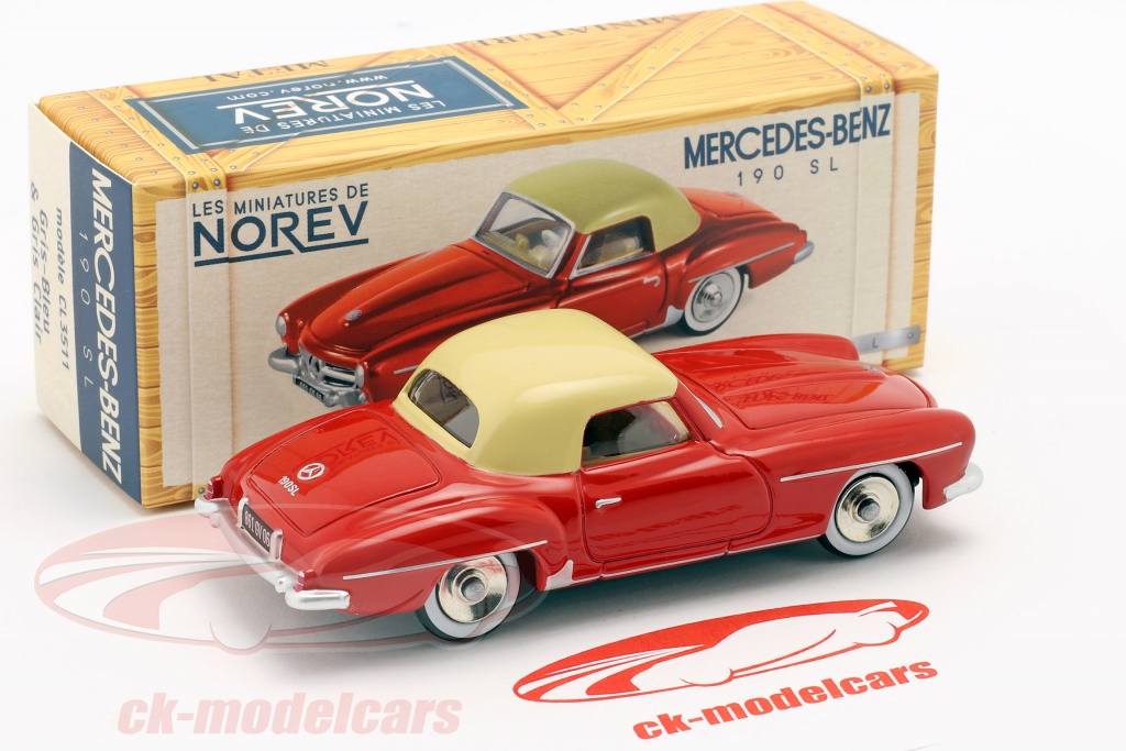 Miniature Mercedes-Benz 190 SL 1956 - Norev 1:43 - Rouge/beige - Neuve (boîte Originale)