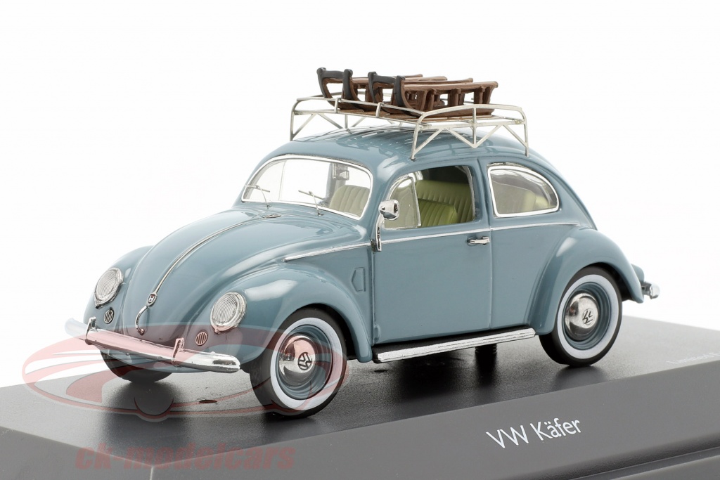 Volkswagen VW Pretzel beetle with sleigh light blue 1:43 Schuco