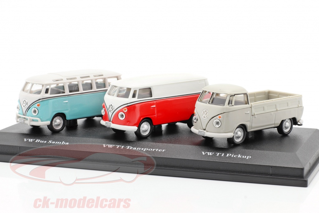 3-Car Set Volkswagen VW T1 Bus 1:72 Cararama