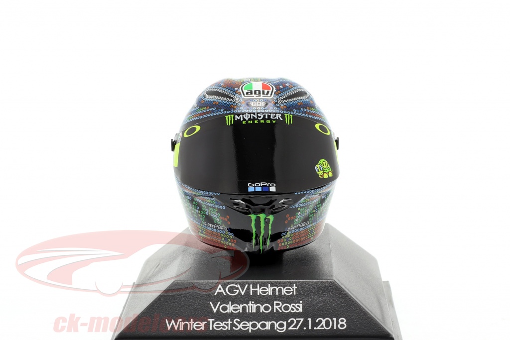 Valentino Rossi Winter Test Sepang MotoGP 2018 AGV Helm 1:8 Minichamps