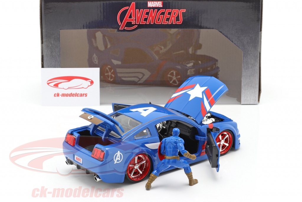 1:24 Scale Vehicle with 2.75 Die-Cast Collectible Figure 31187 Jada Toys Marvel Captain America /& 2006 Ford Mustang Die-Cast Car