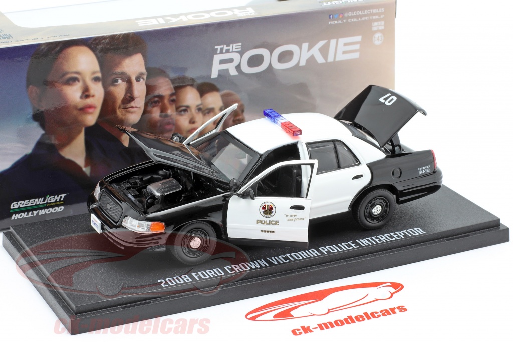 Greenlight 1 43 Ford Crown Victoria Police Interceptor 2008 The Rookie Zwart Wit 86586 Model Auto 86586 810027491893