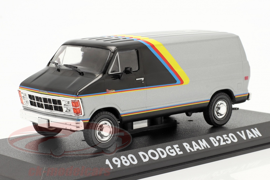 Dodge RAM B250 Van year 1980 silver / black with stripes 1:43 Greenlight
