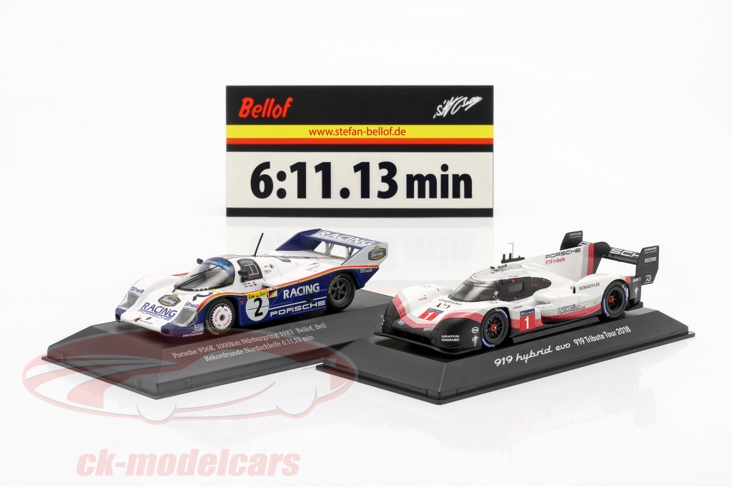 2-Car Set Porsche 919 Hybrid & Porsche 956K Vuelta récord Nürburgring 2018 / 1983 1:43 Spark, CMR