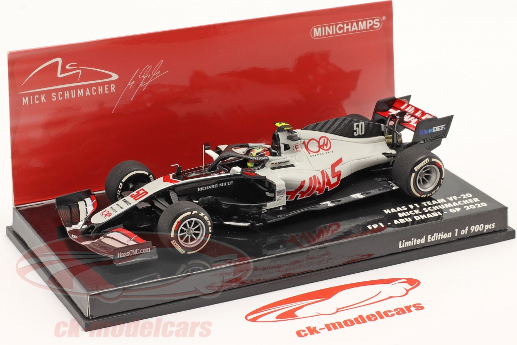 Miniature F1 Minichamps 1/18 Haas VF-20 - Mick Schumacher FP1 Abu Dhabi 2020