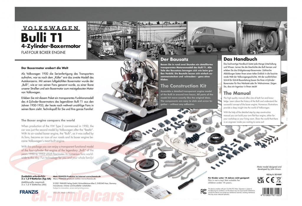 Franzis 1 4 Volkswagen Vw Bulli T1 4 Zylinder Boxermotor 1950 1953 Bausatz Modellauto