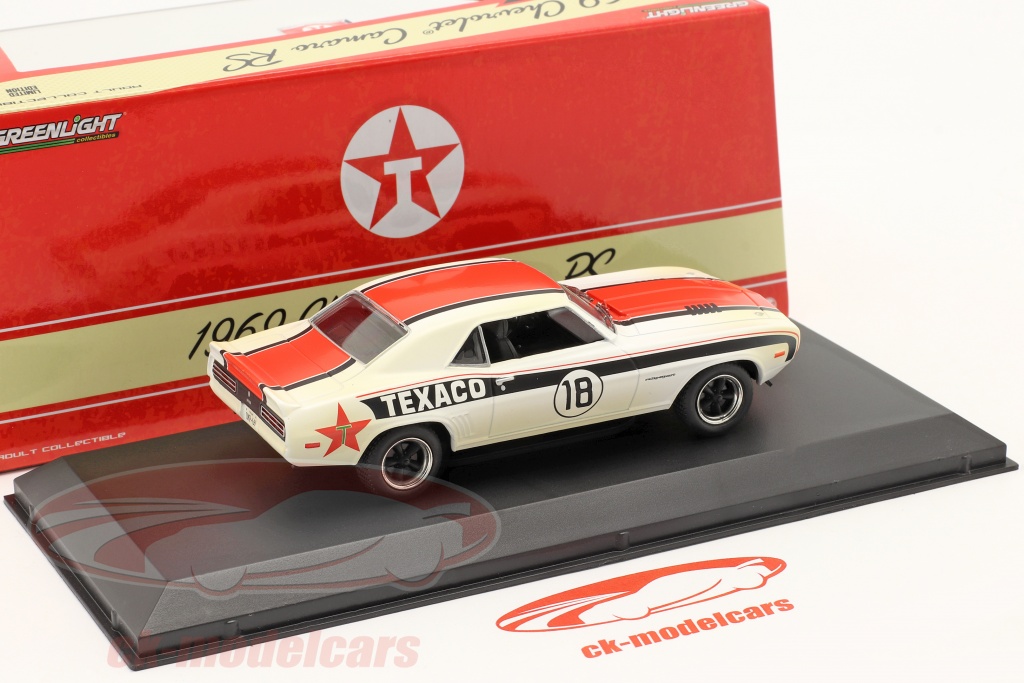 Diecast model cars Chevrolet Camaro 1/43 Greenlight RS No.18 Texaco 1969 avec Einsatzspuren