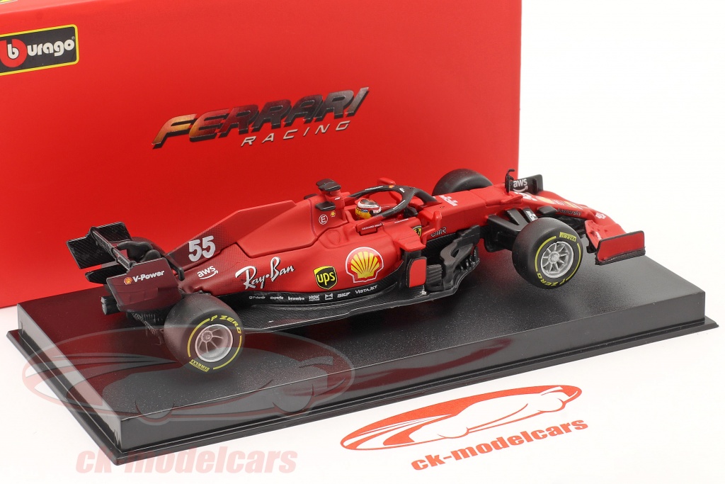 Ferrari SF21 No 55 F1 Team With Sainz Helmet 2021 1:43 scale Bburago Diecast Model Grand Prix Car 