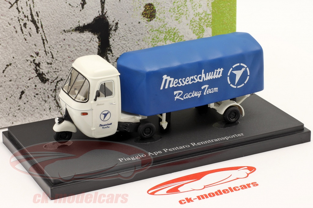 AutoCult 1/43 Piaggio Ape Pentaro 1948 – Assistance Course Messerschmitt – Résine Bleue