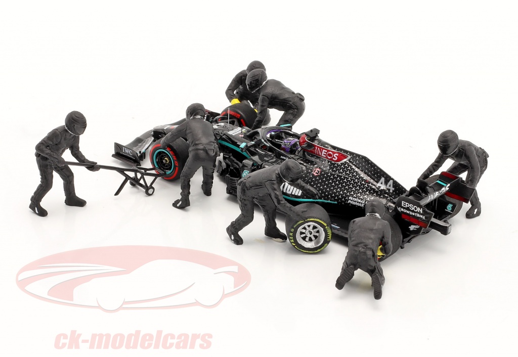 Figuren Set 3 Formel 1 F1 Pit Crew 2020 schwarz (7 Stück) für 1:18 Modelle