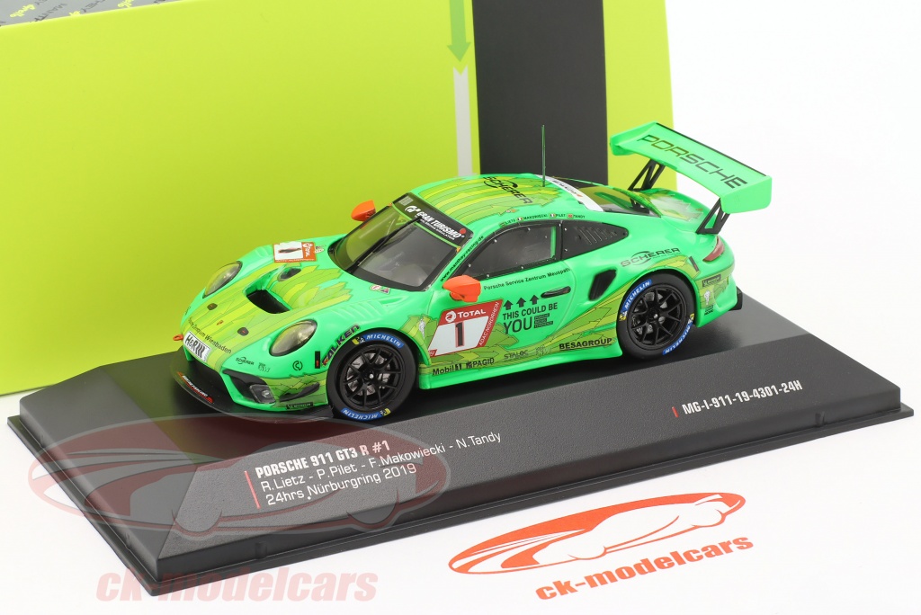 Porsche 911 GT3 R Miniature 1:43 – 24h Nürburgring 2019 – IXO Métal, Vert