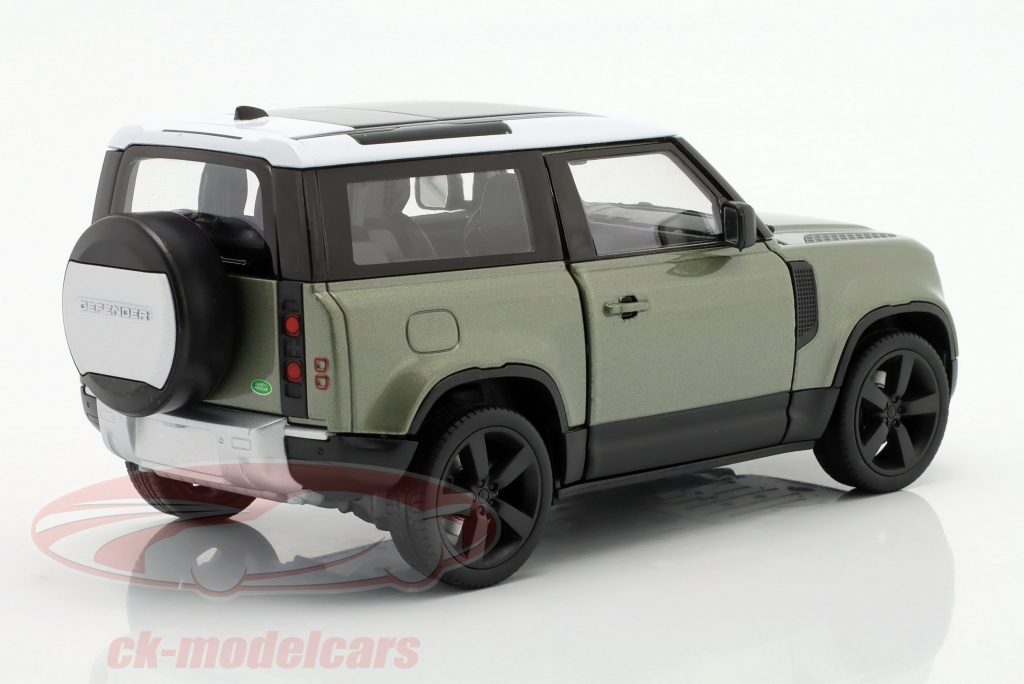 Land Rover Defender Lumière Vert/Blanc W / Roof Rack 1:24 Model